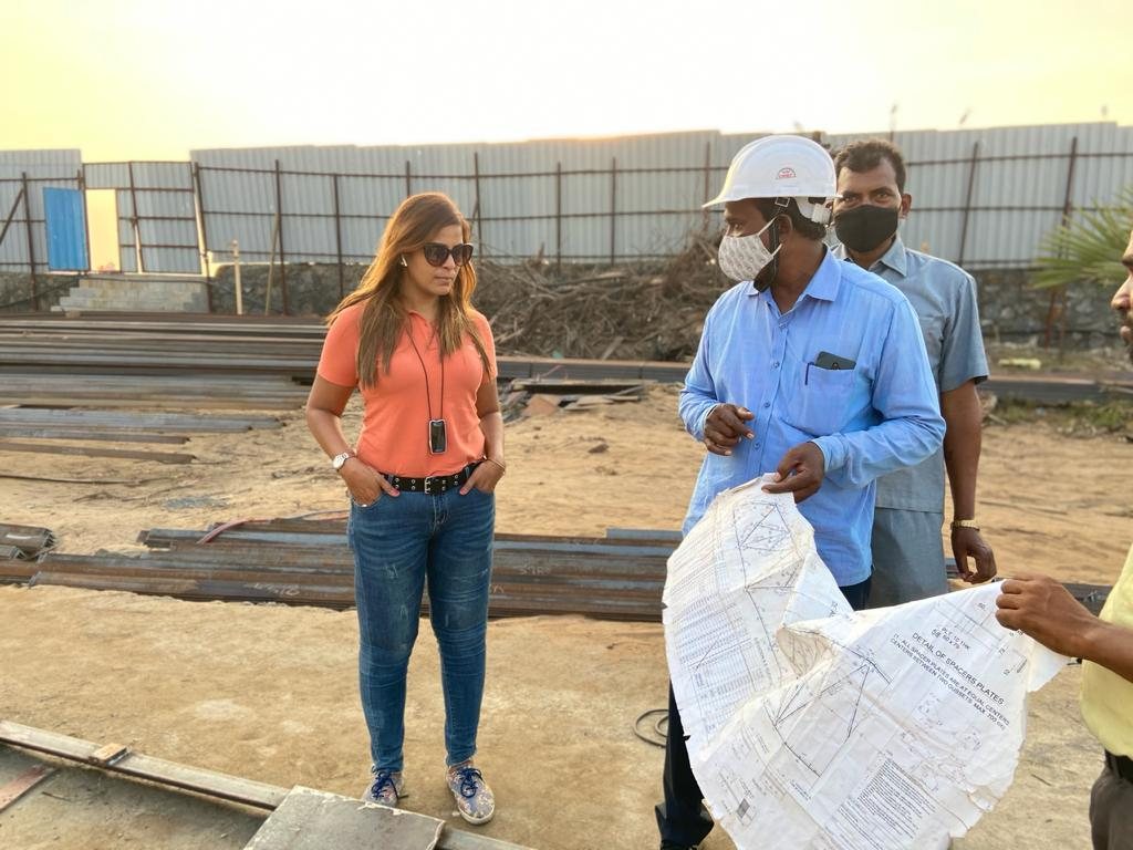 Reviewing blueprints on site